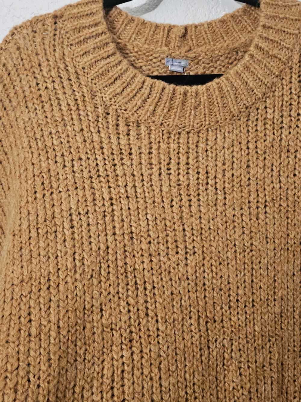NWT aerie Camel Crewneck Sweater with Pink Stripes Womens Large Oversized - Picture 5 of 7